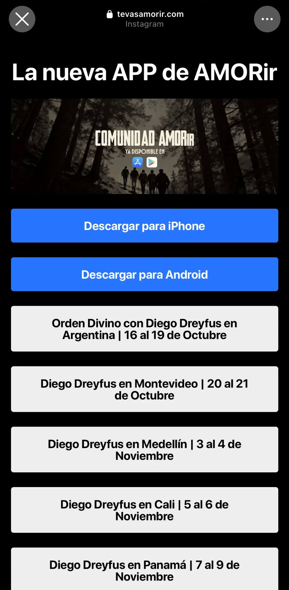Página actual de enlaces de Diego Dreyfus en Instagram